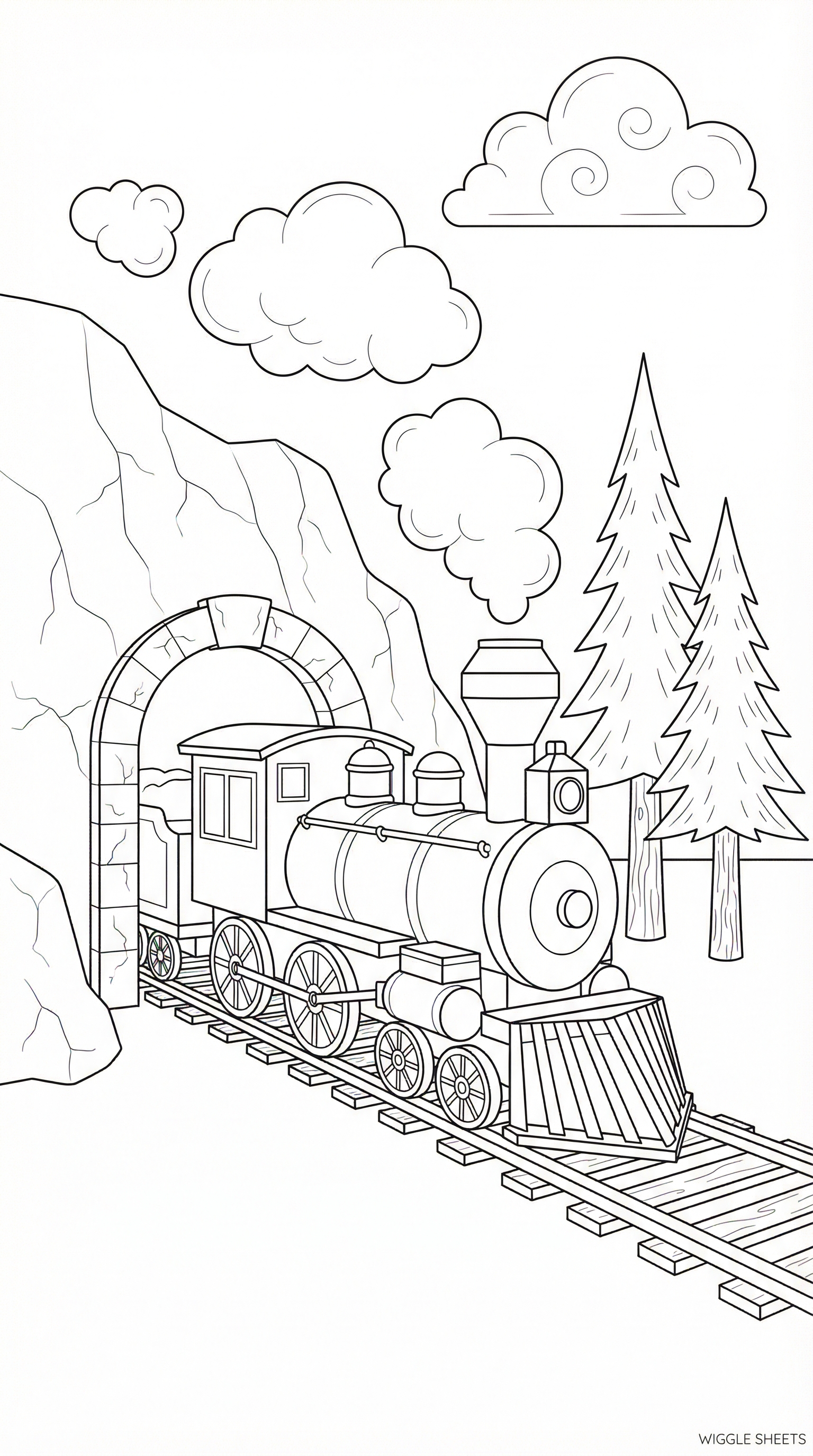 Steam Train Tunnel Coloring Page